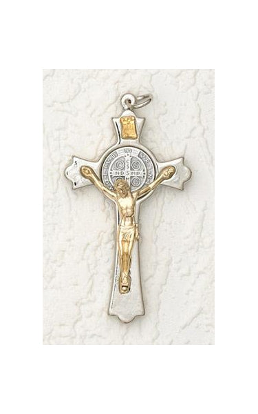 3 inch Silver Clovered Saint Benedict Cross Gold Corpus