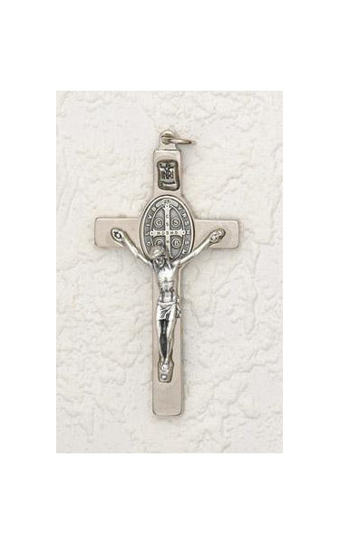 3 inch Saint Benedict Silver Cross with Silver Corpus