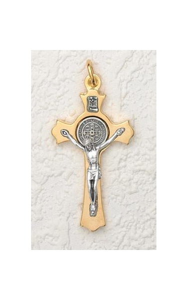 3 inch Saint Benedict Cross- Gold /Silver Cross with Silver Corpus
