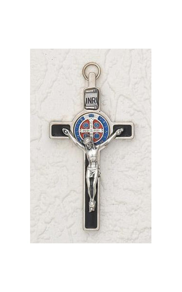 3 inch Saint Benedict Cross- Black Enamel with Enamel Pendant and Silver Corpus