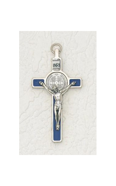 3 inch Saint Benedict Cross with Blue Cross and Silver Pendant and Corpus