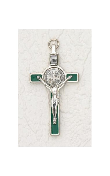 3 inch Saint Benedict Cross with Green Cross and Silver Pendant and Corpus