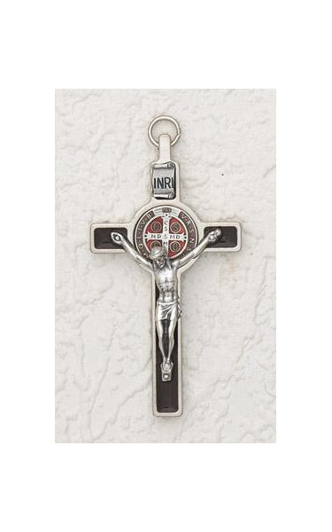 3 inch Enameled Saint Benedict Crucifix with Brown Enamel