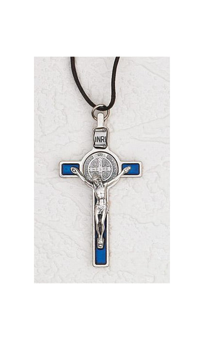 3 inch Saint Benedict Crucifix with Blue Pearl Effect