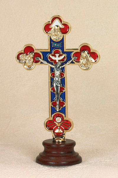 6 Inch Gold Plated and Enameled Trinity Cross