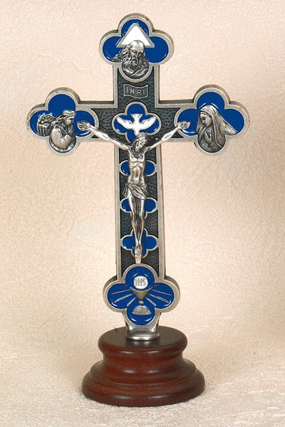 6 Inch Blue Enameled Trinity Cross on Base Limited Edition