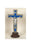 6 Inch Silver Cross with Corpus and Blue Inlining on Wood Base Boxed