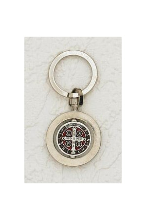 6-Pack - 1-1/4-inch Saint Benedict Rotating Enameled Key Ring- Silver/Brown