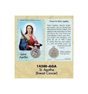25-Pack - Healing Saint s Prayer Card with Pendant - Saint Agatha- Patron Saint of Breast Cancer