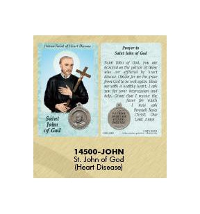 25-Pack - Healing Saint s Prayer Card with Pendant - Saint John of God- Patron Saint of Heart Disease