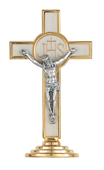 3.5-inch White Standing Crucifix