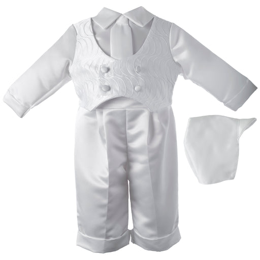 Baptism Satin pants with -inchWave-inch pattern embroidered double breasted vest
