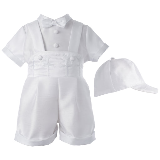 Baptism Shantung boxer short with embroidered crosses on waist, Ivy League cap