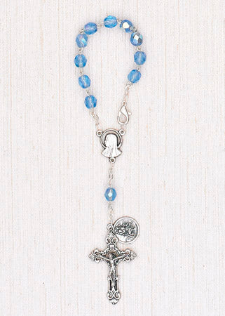4-Pack - 6mm Glass Sapphire Auto Rosary with Premium Centerpiece and Crucifix with Saint Christopher Pendant