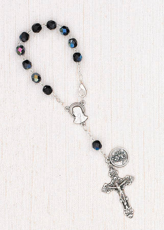 4-Pack - 6mm Glass Black Auto Rosary with Premium Centerpiece and Crucifix with Saint Christopher Pendant