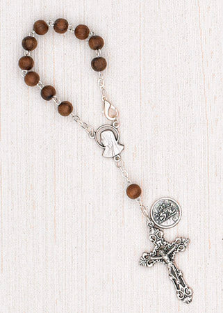 4-Pack - 6mm Wood Auto Rosary with Premium Centerpiece and Crucifix with Saint Christopher Pendant