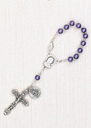 4-Pack - 6mm Purple Pearl Auto Rosary with Premium Centerpiece and Crucifix with Saint Christopher Pendant