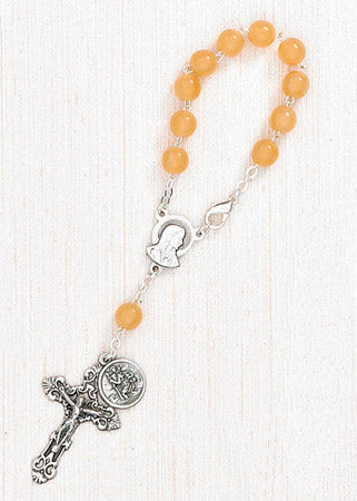 4-Pack - 6mm Yellow Auto Rosary with Premium Centerpiece and Crucifix with Saint Christopher Pendant