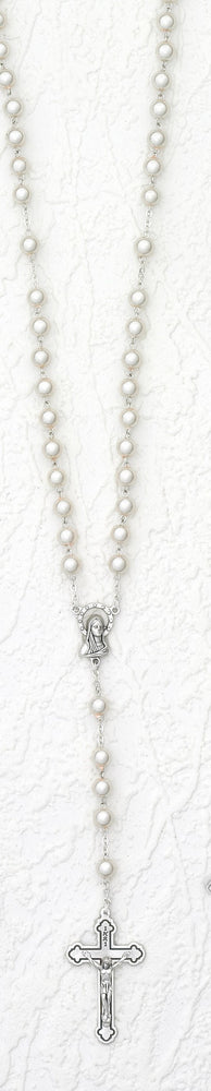 8mm Pearl Rosary with Round Beads Boxed