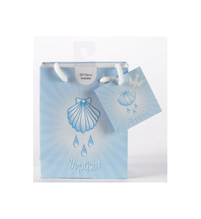 12-Pack - Small Baptism Boy Gift Bag with Gift Tissue