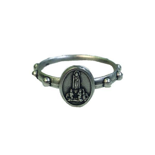Silver-tone Lady of Fatima Rosary Ring, Size Medium