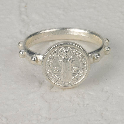 25-Pack - Saint Benedict Rosary Ring - Silver - SIZE 17 (SMALL)