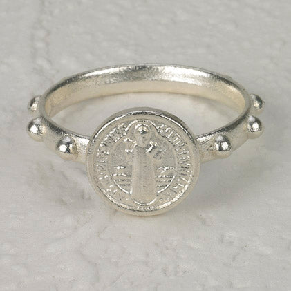 25-Pack - Saint Benedict Rosary Ring - Silver - SIZE 21 (LARGE)