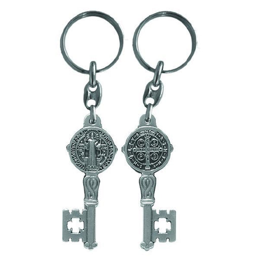 Silver-tone Key Shaped Key Ring - Saint Benedict