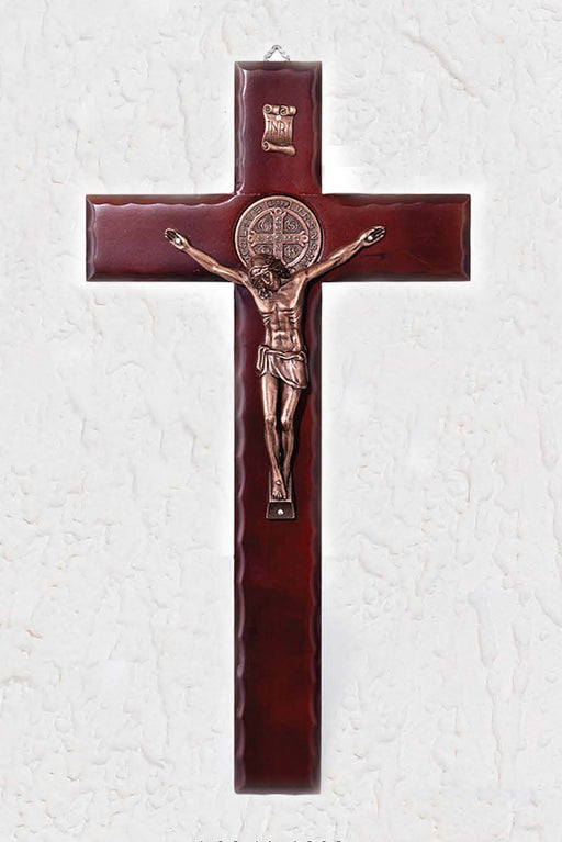 18 inch Wood Saint Benedict with bronze Corpus Boxed
