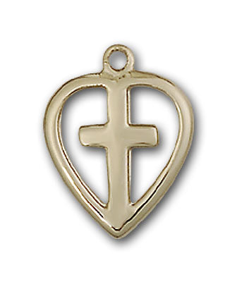 14K Gold Heart and Cross Pendant