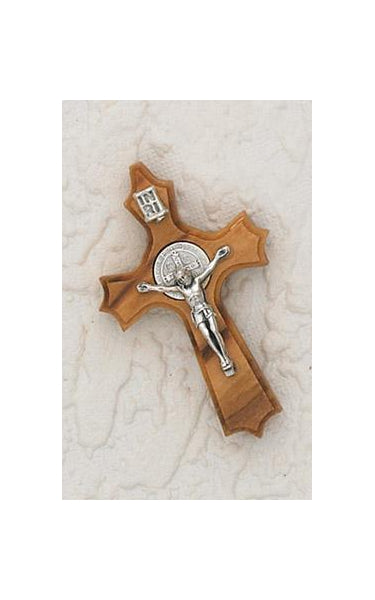 1-5/8 inch Saint Benedict Cross Olive Wood - Clover Shape