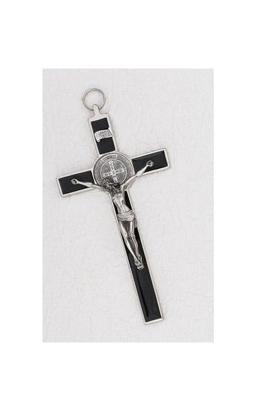 8 Inch Saint Benedict Black Enamel Cross Boxed
