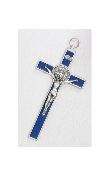 8 inch Blue Enamel Saint Benedict Cross Boxed