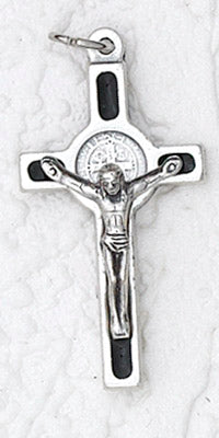 12-Pack - Saint Benedict Cross- Brown Enamel (Small) with Silver Corpus with cord