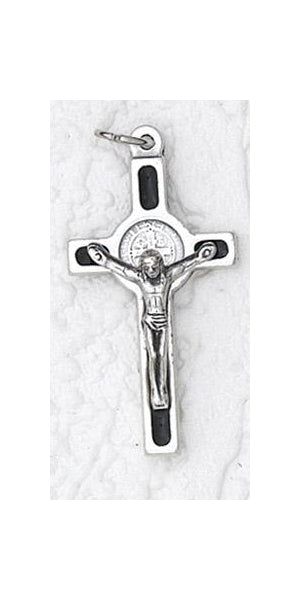12-Pack - 1 Inch Saint Benedict Cross - Brown Enamel and Silver Corpus