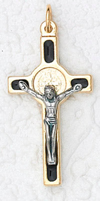 12-Pack - Saint Benedict Cross- Black (Small) Gold Trim with cord