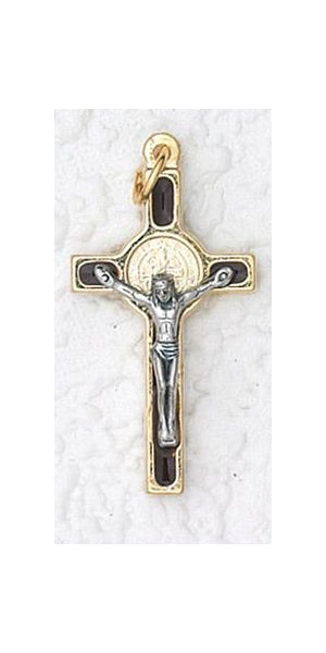 12-Pack - 1 Inch Saint Benedict Cross- Brown (Small) Gold Trim and Gold Corpus