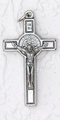 12-Pack - 1 Inch Saint Benedict Cross- Silver/Black with Cord