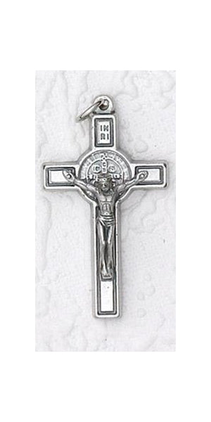 12-Pack - 1 Inch Saint Benedict Cross- Silver/Black
