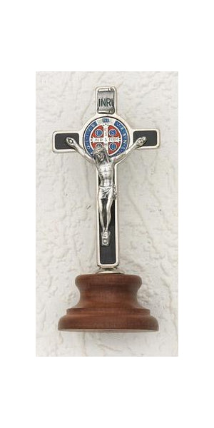3-inch Deluxe with enameled Pendant Black Saint Benedict Cross on Base