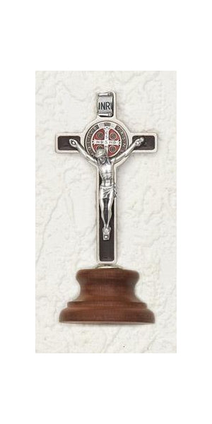 3-inch Deluxe with enameled Pendant Brown Saint Benedict Cross on Base