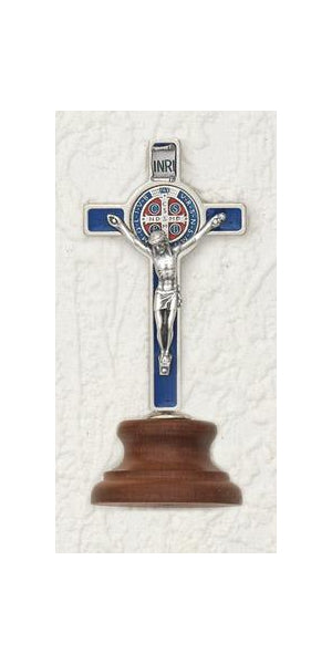 3-inch Deluxe with enameled Pendant Blue Saint Benedict Cross on Base