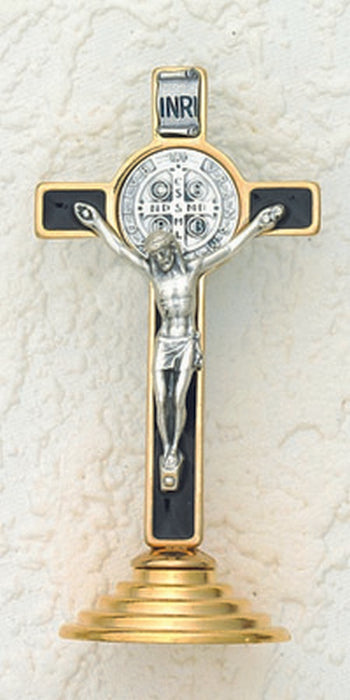 3-inch Gold/Black Saint Benedict Cross on Gold Base