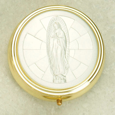 Silver Plated Holy Spirit Pyx with Lady of Guadalupe