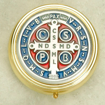 Silver Plated Pyx with Saint Benedict- Enameled