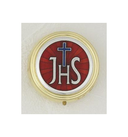 Red Enameled JHS with Cross Pyx