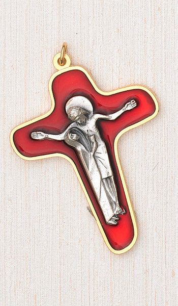 3-1/2-inch Red Enamel Cross with Mary/Jesus
