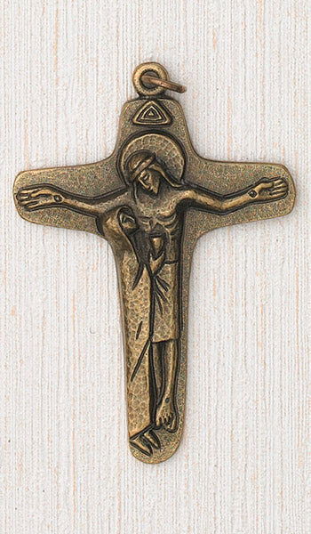 3-1/2 Inch Brass Cross with Mary/Jesus