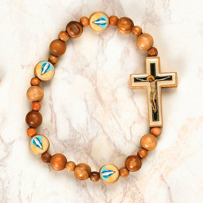 6-Pack - Our Lady of Grace - Miraculous Wooden Cord Bracelet and 6mm beads