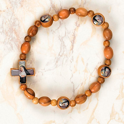 6-Pack - Saint RITA - Wooden Cord Bracelet with enameled pictures and 6mm beads